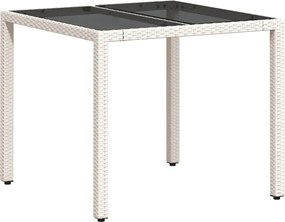 vidaXL fehér polyrattan üveglapos kerti asztal 90 x 90 x 75 cm