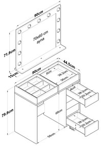Verona White üveglapos kozmetikai asztal