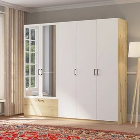 ALTA Gardróbszekrény Tölgy/Matt Fehér Színben, Tükörrel. 225 cm