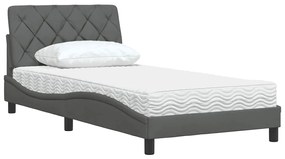 sötétszürke szövet ágy matraccal 100x200 cm