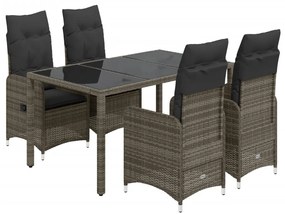 5 részes szürke polyrattan kerti bisztrógarnitúra párnákkal