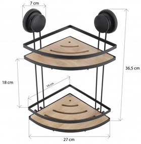 Erga Gavi, sarok dupla polc 26,5x19x36,5 cm tapadókorongokhoz, fekete matt-natúr barna, ERG-YKA-CH.GAVI-BN2