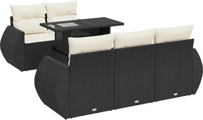 vidaXL 6 részes fekete polyrattan kerti ülőgarnitúra párnákkal