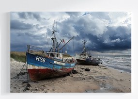 Vászonkép Canvas Tájkép Tenger Tengerpart Hajó Halászhajó Hullámok 120x80