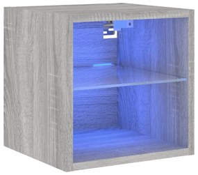 szürke sonoma színű fali TV-szekrény LED-ekkel 30x28,5x30 cm