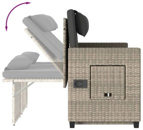 világosszürke polyrattan dönthető kerti pad párnával