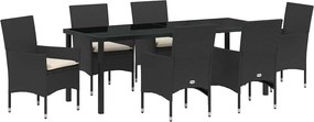 vidaXL Kert étkező szett párnával 7 pcs Fekete polirattan