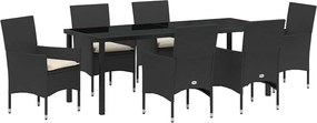 vidaXL Kert étkező szett párnával 7 pcs Fekete polirattan