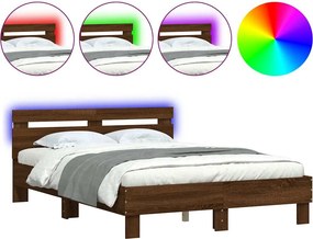 vidaXL barna tölgy színű ágykeret fejtámlával és LED-del 135x190 cm