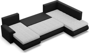 Tokio U sarokkanapé, 3 ágyneműtartóval, fonott + műbőr, jobboldali, szürke - fekete