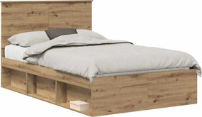 vidaXL Ágykeret fejtámlával Művészi tölgy 120 x 190 cm Tömör fenyőfa