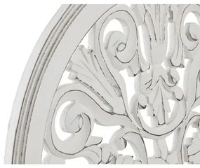 Antikolt fa faragott kerek fali dekoráció 45x45 cm – fehér vintage stílusban