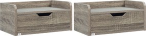 HOMCOM 2 darab fali éjjeliszekrény - Csúszós fiók, polc - Forgácslapból Dim. 40Sz x 30M x 19,5Ma cm Szürke | Aosom