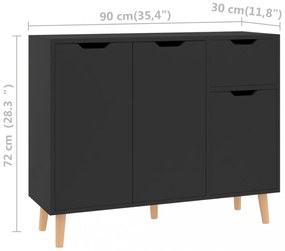 magasfényű fekete szerelt fa tálalószekrény 90 x 30 x 72 cm
