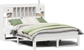 vidaXL fehér tömör fenyőfa könyvespolcos ágy matrac nélkül 140x190 cm