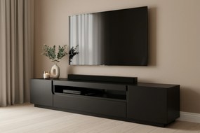 Loftia RTV szekrény 200 cm kétajtós nyitott polccal - fekete / fekete matt