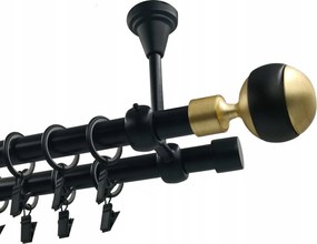 Dupla függönykarnis, Fém, mennyezeti, 19+19 mm, Matt Fekete, 360 cm, Kula Black&amp;gold