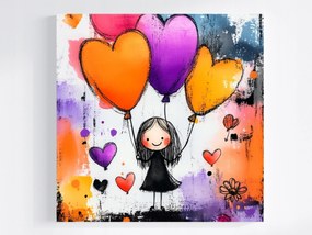 Vászonkép Canvas Portré Gyerek Lány Léggömb Szív 80x80