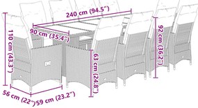 11 részes barna polyrattan kerti bisztrógarnitúra párnákkal