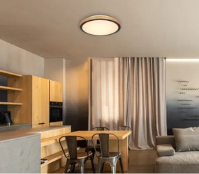 Globo 41764-24 Mennyezeti lámpa, matt fekete fém, barna fa, akril fehér, lépcsős kapcsoló, 3000-4500-6000K kapcsoló a terméken, ø: 437mm, M: 110mm, inkl.LED 24W 230V,1000lm, CCT 3000/4500/6000K