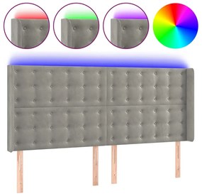világosszürke bársony LED-es fejtámla 183x16x118/128 cm