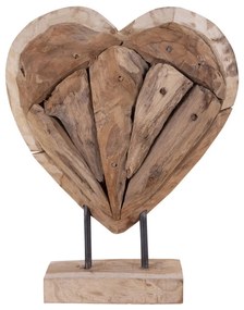 Almada Dekorációs szív teak fából, natúr, h30 cm