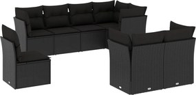 vidaXL 8 részes fekete polyrattan kerti ülőgarnitúra párnákkal
