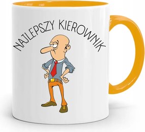 Sárga Bögre A Vezetőnek A Legjobb Vezető Nyomtatott Fényképpel