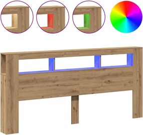 vidaXL kézműves tölgyszínű szerelt fa LED-es fejtámla 220x18,5x103,5cm