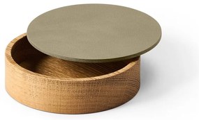 Zöld-natúr színű fedeles-dekoratív fa-öko bőr tárolódoboz ø 11x3,5 cm Circle Nupo – LIND DNA