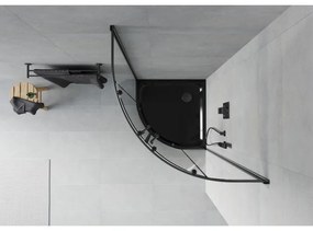 Mexen Rio, negyed kör alakú zuhanykabin tolóajtóval 90 x 90 cm, 5mm átlátszó üveg, fekete profil + fekete zuhanytálca, 863-090-090-70-00-4170B