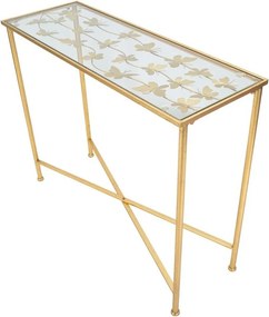 Fehér-aranyszínű konzolasztal üveg asztallappal 35x100 cm Butterflies – Mauro Ferretti
