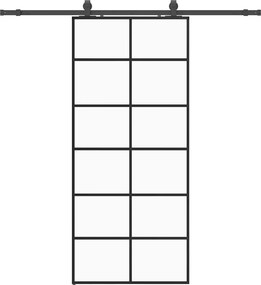 vidaXL fekete ESG üveg tolóajtó fémszerelvény-szettel 90x205 cm