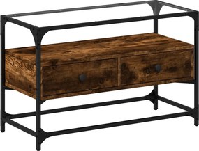 vidaXL füstös tölgy szerelt fa TV-szekrény üveglappal 80 x 35 x 51 cm
