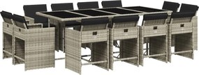 vidaXL 13 részes szürke polyrattan kerti étkezőgarnitúra párnákkal