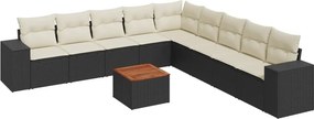 vidaXL 10 részes fekete polyrattan kerti ülőgarnitúra párnákkal