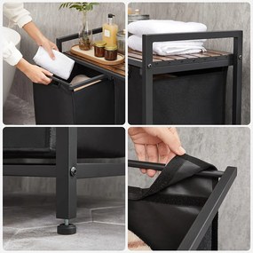 BERGEN ruháskosár polccal, 2x46l, fekete/barna Vasagle