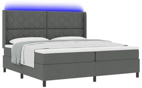 Boksz Rugóágy Matraccal és LED-del Sötétszürke színben, 200x200 cm Kárpit