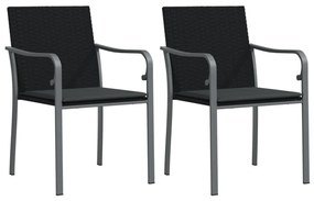 2 db fekete polyrattan kerti szék párnával 56 x 59 x 84 cm