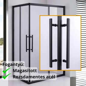 Stuxi Nizza Black 120x80 cm aszimmetrikus két tolóajtós zuhanykabin 6 mm vízlepergető biztonsági üveggel, fekete elemekkel, 190 cm magas, zuhanytálcával és szifonnal