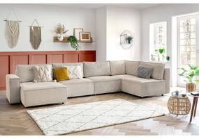 Krémszínű kordbársony sarokkanapé (jobb oldali-"U" alakú) Nihad modular – Bobochic Paris