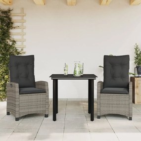 3 részes szürke polyrattan kerti étkezőgarnitúra párnával