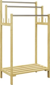 HOMCOM Szabadonálló Törölközőtartó 4 Akasztóval, 3 Törölközőrúddal, Törölközőállvány Fürdőszobához, Bambusz, Természetes | Aosom