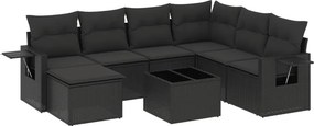 vidaXL 8 részes fekete polyrattan kerti ülőgarnitúra párnákkal