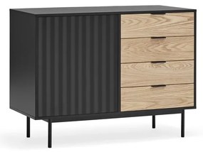 Fekete-natúr színű alacsony komód tölgyfa dekorral 108x80 cm Sierra – Teulat