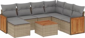vidaXL 8 részes bézs polyrattan kerti ülőgarnitúra párnával