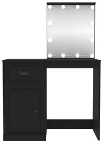 fekete szerelt fa pipereasztal LED-del 90 x 50 x 132,5 cm