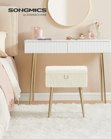 Téglalap alakú sminkasztal szék fém lábakkal, fehér színben