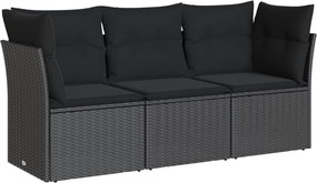 vidaXL 3 részes fekete polyrattan kerti ülőgarnitúra párnával
