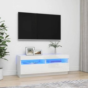 Magasfényű fehér tv-szekrény led-lámpákkal 100 x 35 x 40 cm